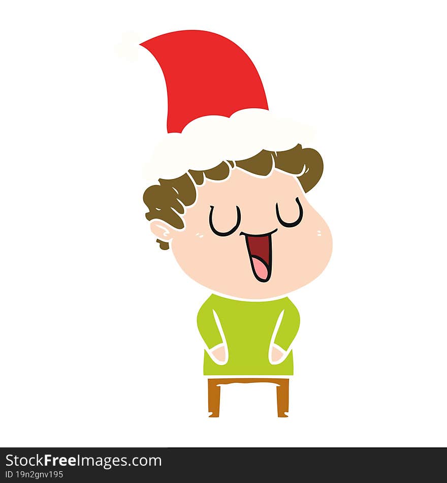 laughing hand drawn flat color illustration of a man wearing santa hat. laughing hand drawn flat color illustration of a man wearing santa hat