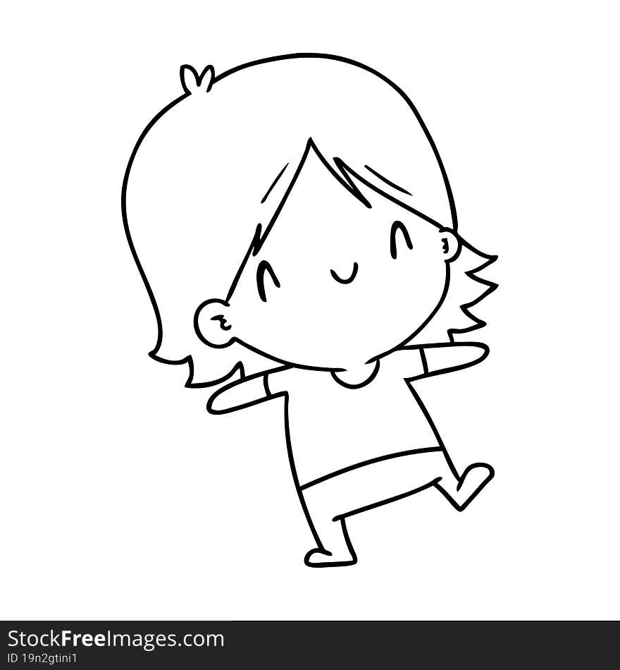 line drawing illustration of a cute kawaii girl. line drawing illustration of a cute kawaii girl