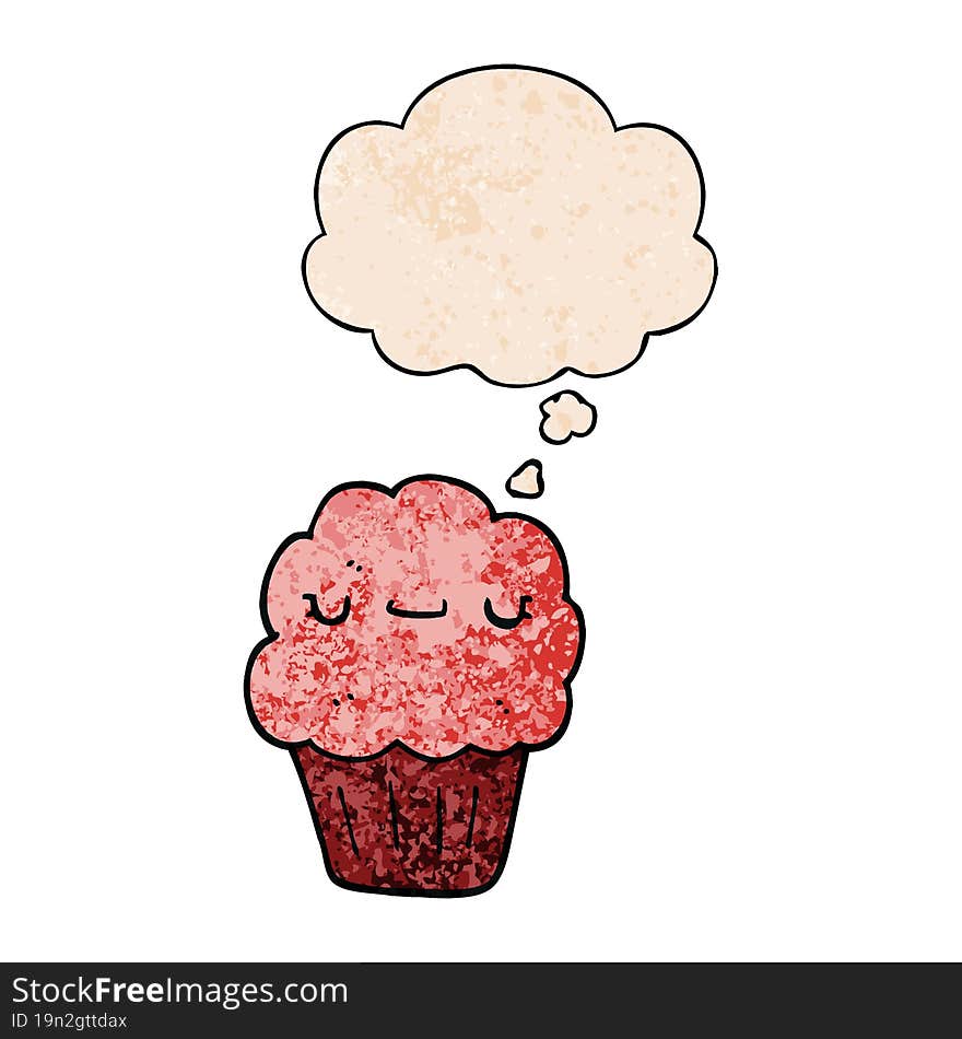 cartoon muffin with thought bubble in grunge texture style. cartoon muffin with thought bubble in grunge texture style