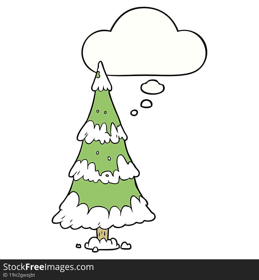 cartoon christmas tree with thought bubble. cartoon christmas tree with thought bubble