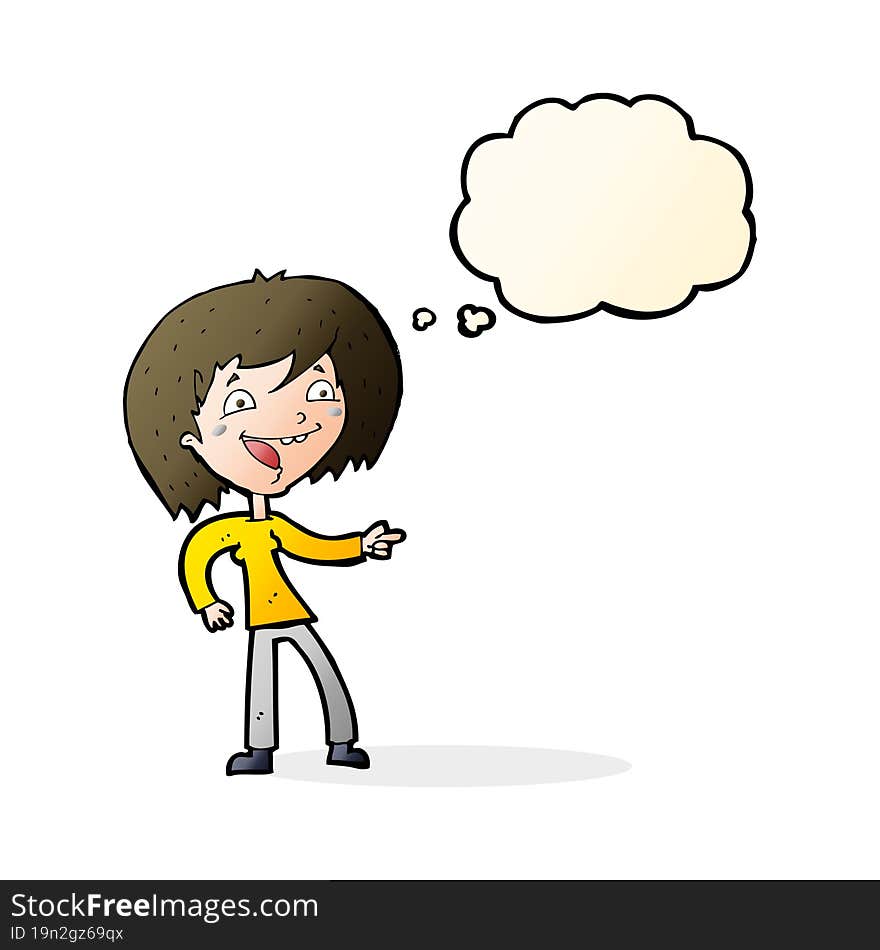 Cartoon Woman Laughing And Pointing With Thought Bubble