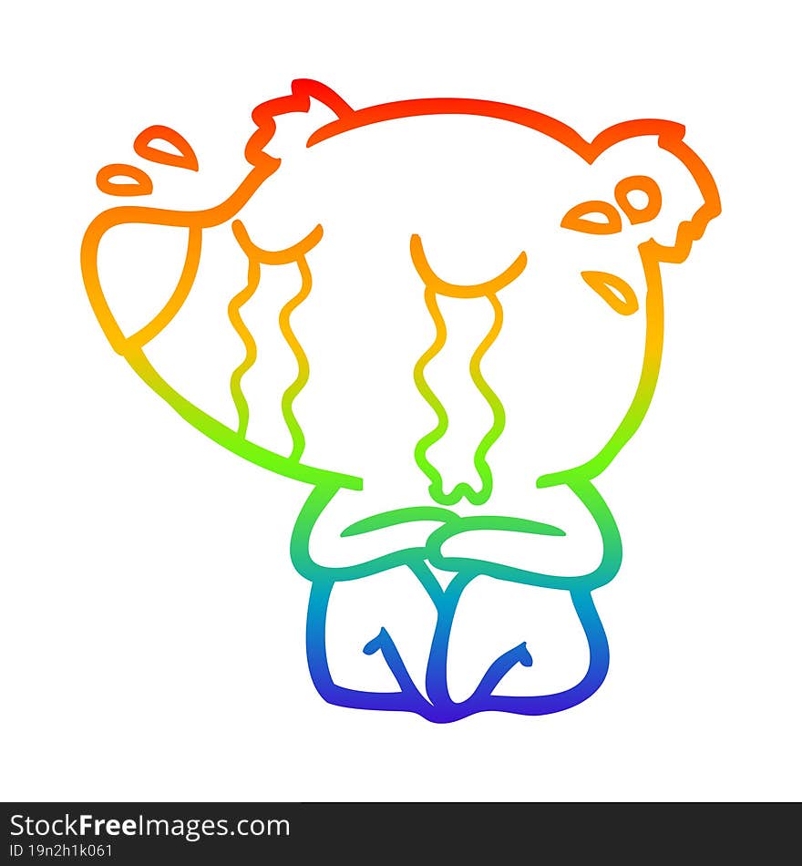 Rainbow Gradient Line Drawing Cartoon Crying Bear