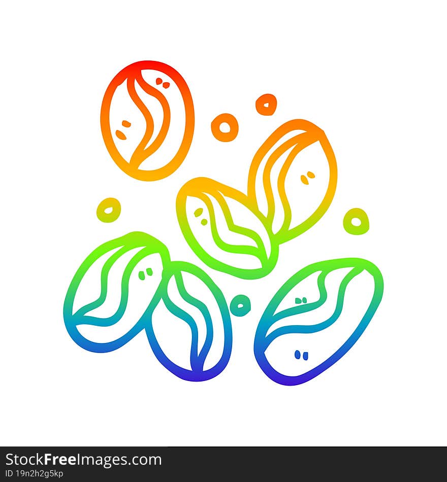 rainbow gradient line drawing cartoon coffee beans