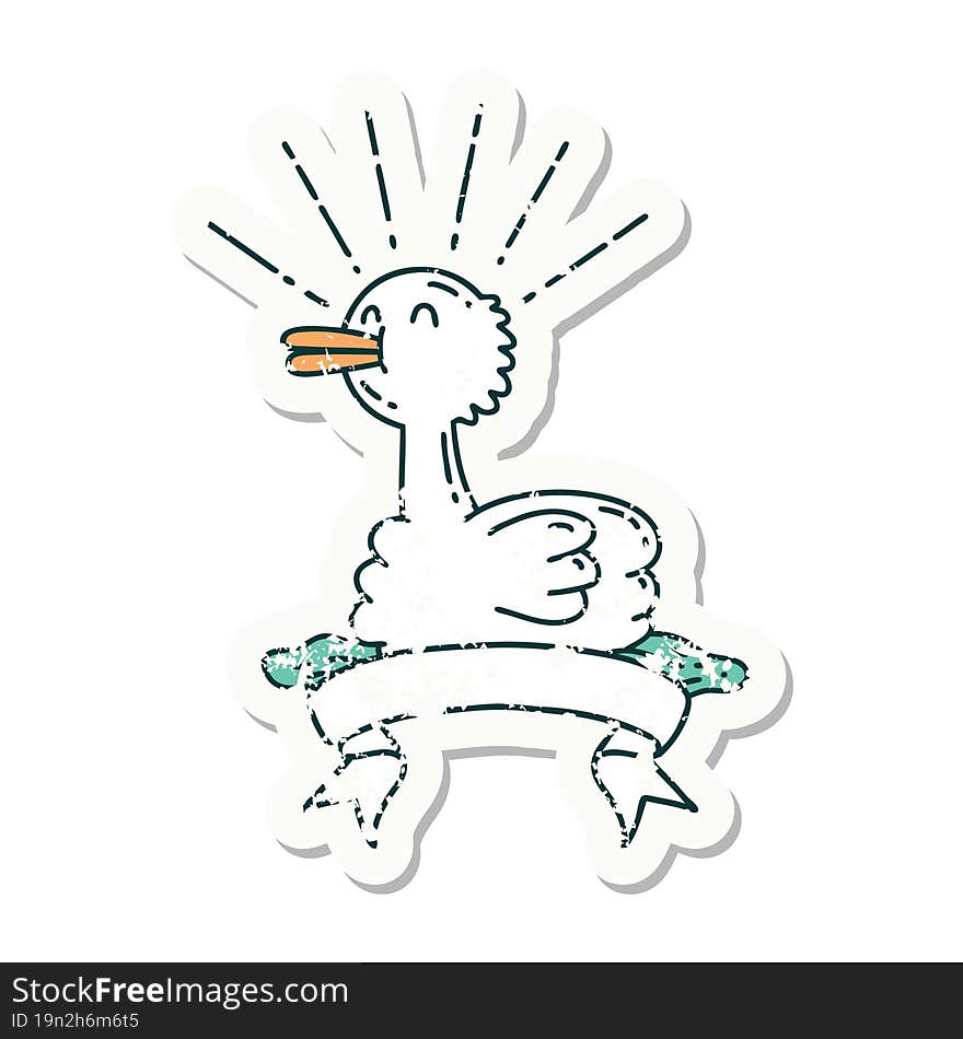 grunge sticker of tattoo style swimming duck