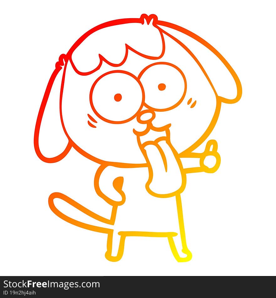 warm gradient line drawing of a cute cartoon dog