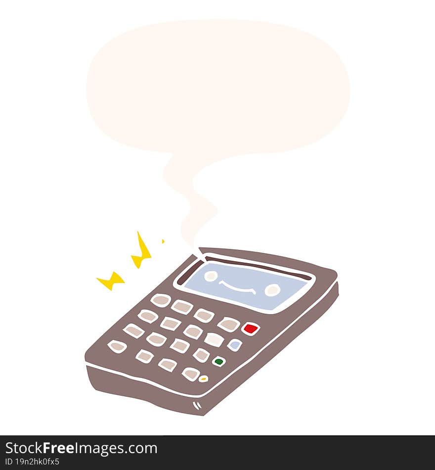 cartoon calculator and speech bubble in retro style