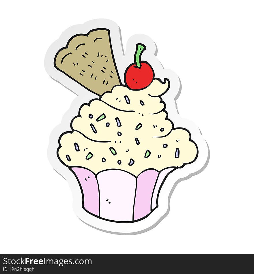 Sticker Of A Cartoon Cupcake