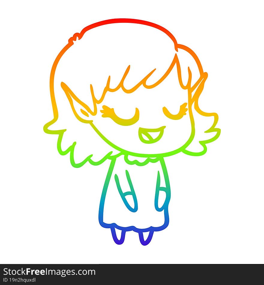 rainbow gradient line drawing happy cartoon elf girl