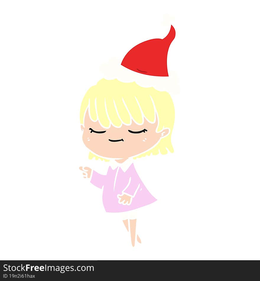 Flat Color Illustration Of A Woman Wearing Santa Hat