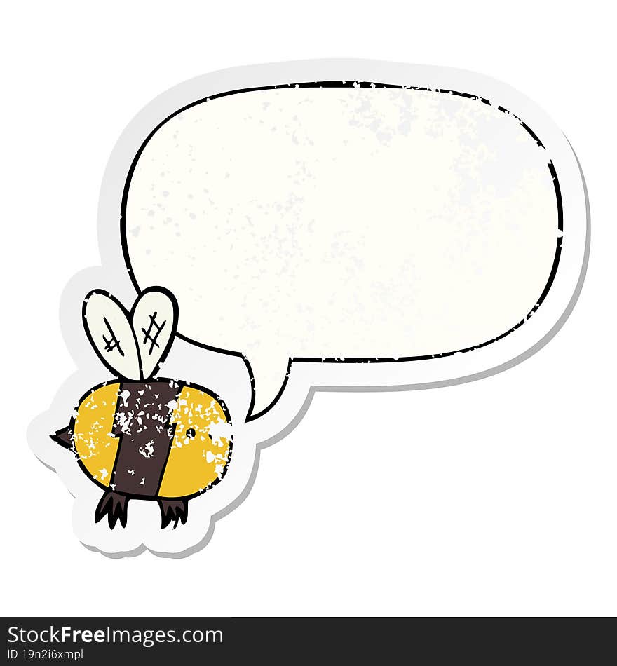 cartoon bee and speech bubble distressed sticker