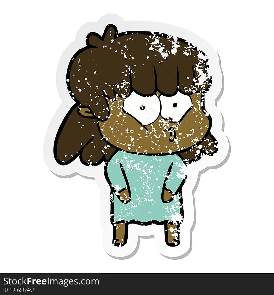 Distressed Sticker Of A Cartoon Whistling Girl