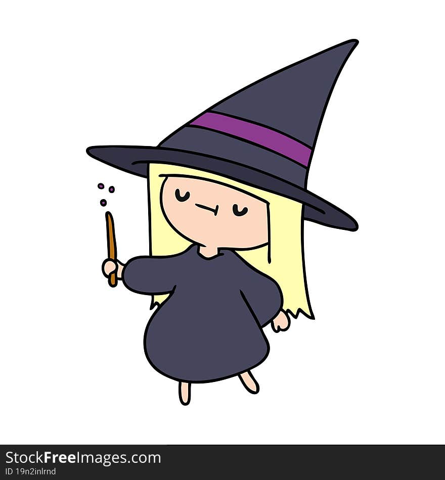 cartoon of a cute kawaii witch girl