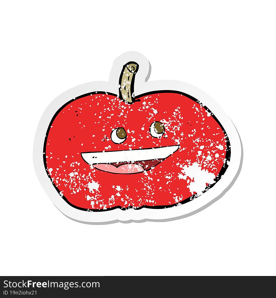 retro distressed sticker of a cartoon happy apple