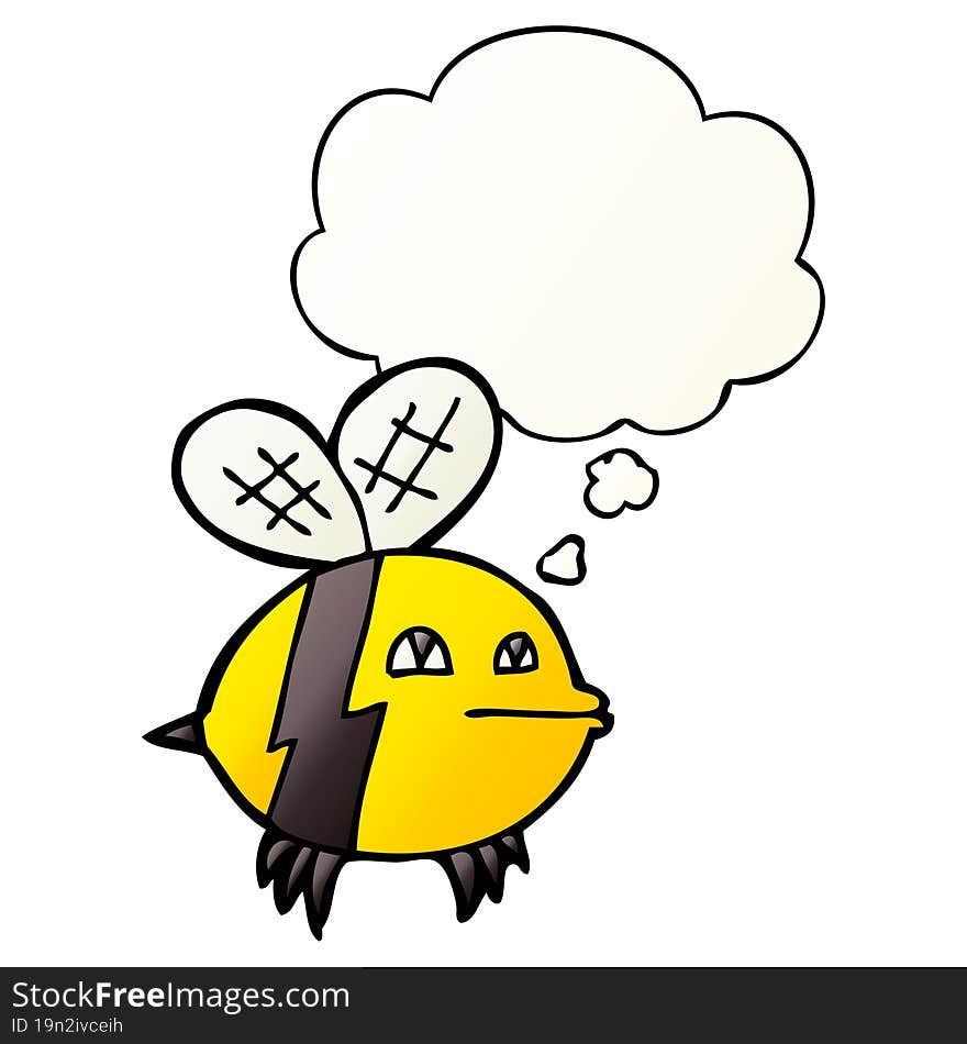 cartoon bee with thought bubble in smooth gradient style