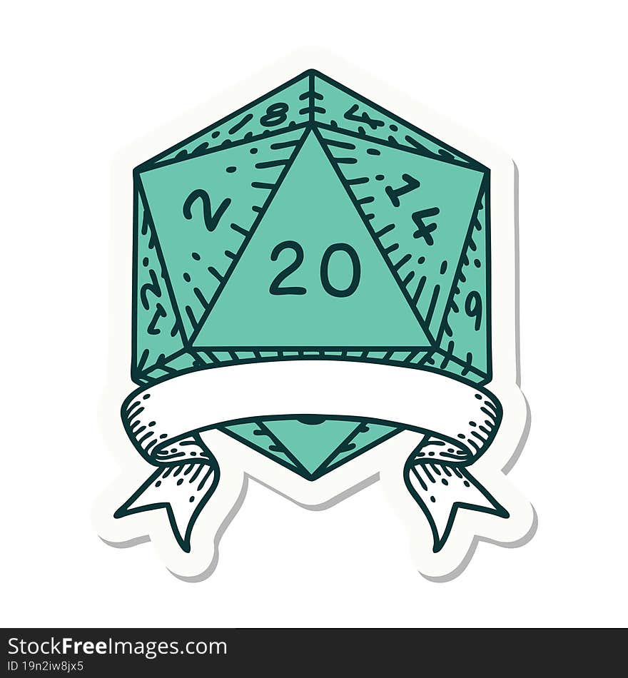 Natural 20 Critical Hit D20 Dice Roll Sticker