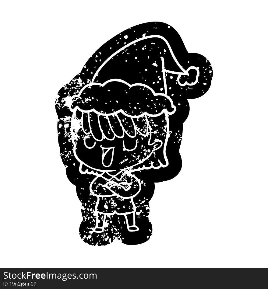 Cartoon Distressed Icon Of A Woman Wearing Santa Hat