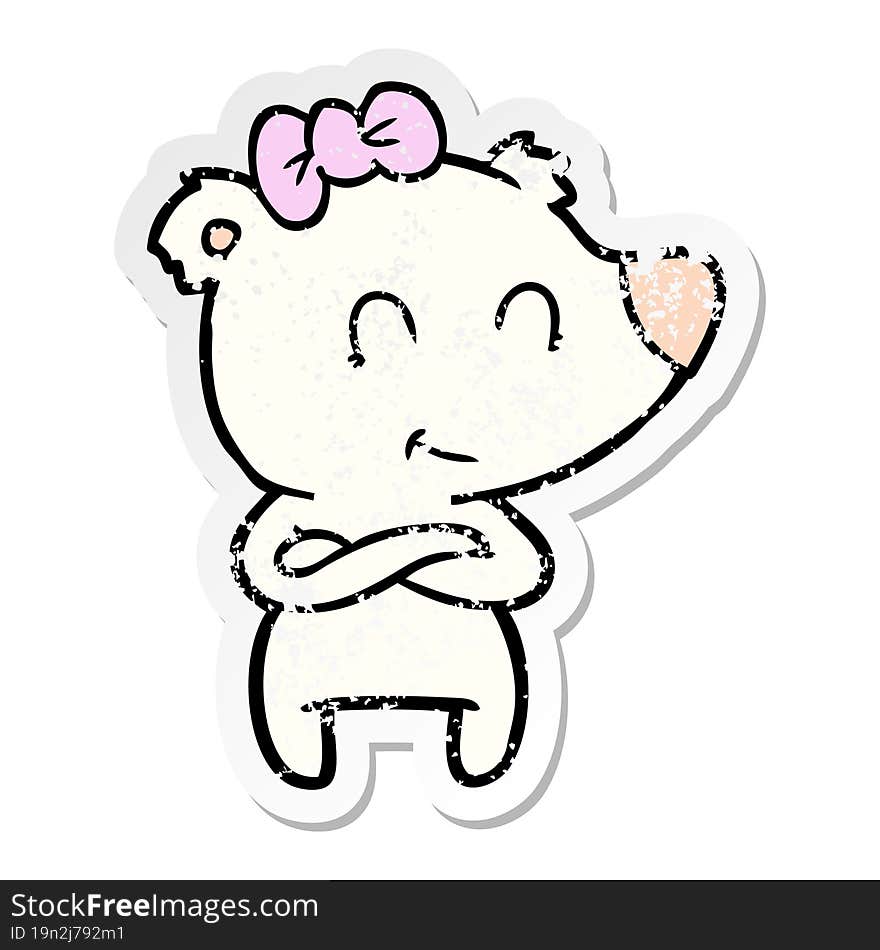 distressed sticker of a female polar bear cartoon