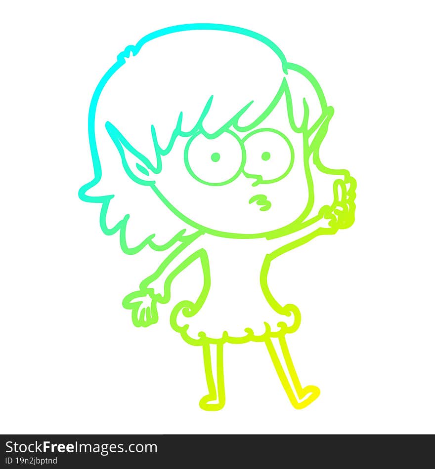 Cold Gradient Line Drawing Cartoon Shocked Elf Girl