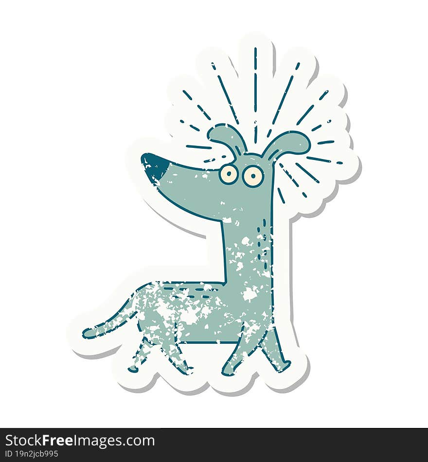 Grunge Sticker Of Tattoo Style Surprised Dog