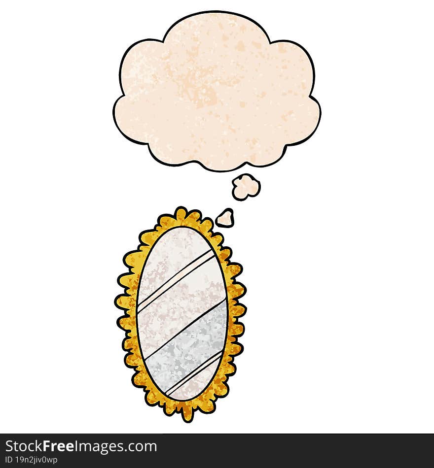 cartoon mirror with thought bubble in grunge texture style. cartoon mirror with thought bubble in grunge texture style