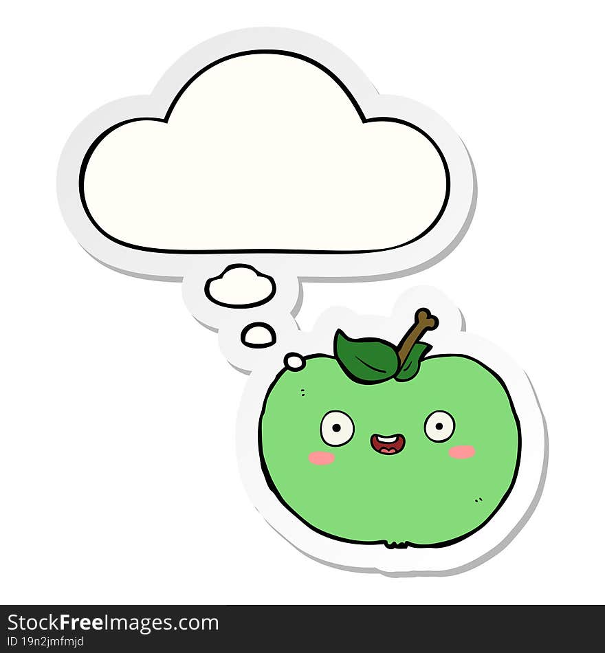 cartoon apple and thought bubble as a printed sticker