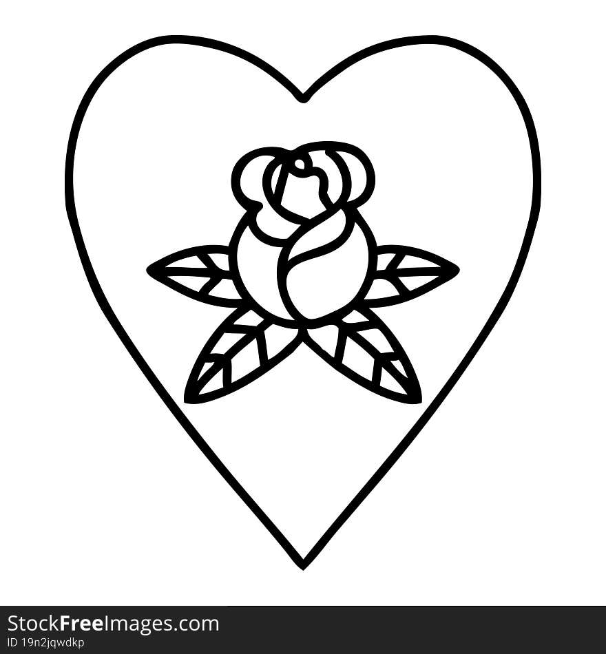 Black Line Tattoo Of A Heart And Flowers