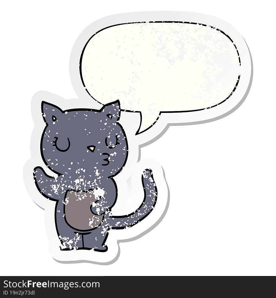 cute cartoon cat and speech bubble distressed sticker