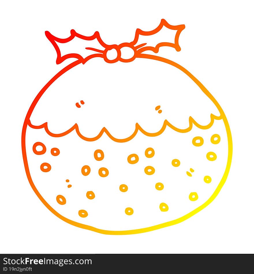 warm gradient line drawing cartoon christmas pudding