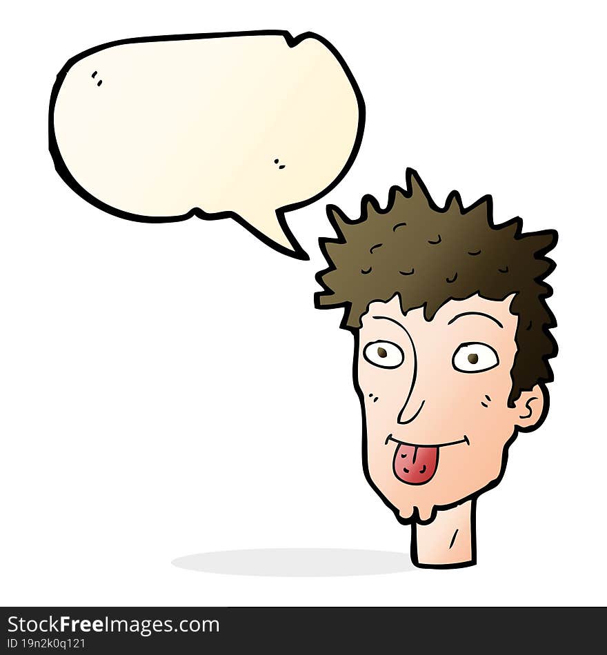 cartoon man sticking out tongue with speech bubble