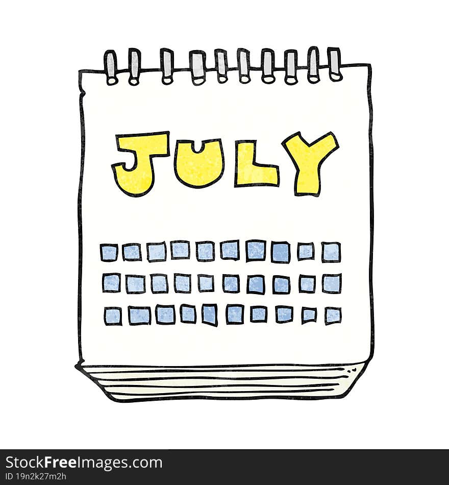 textured cartoon calendar showing month of July