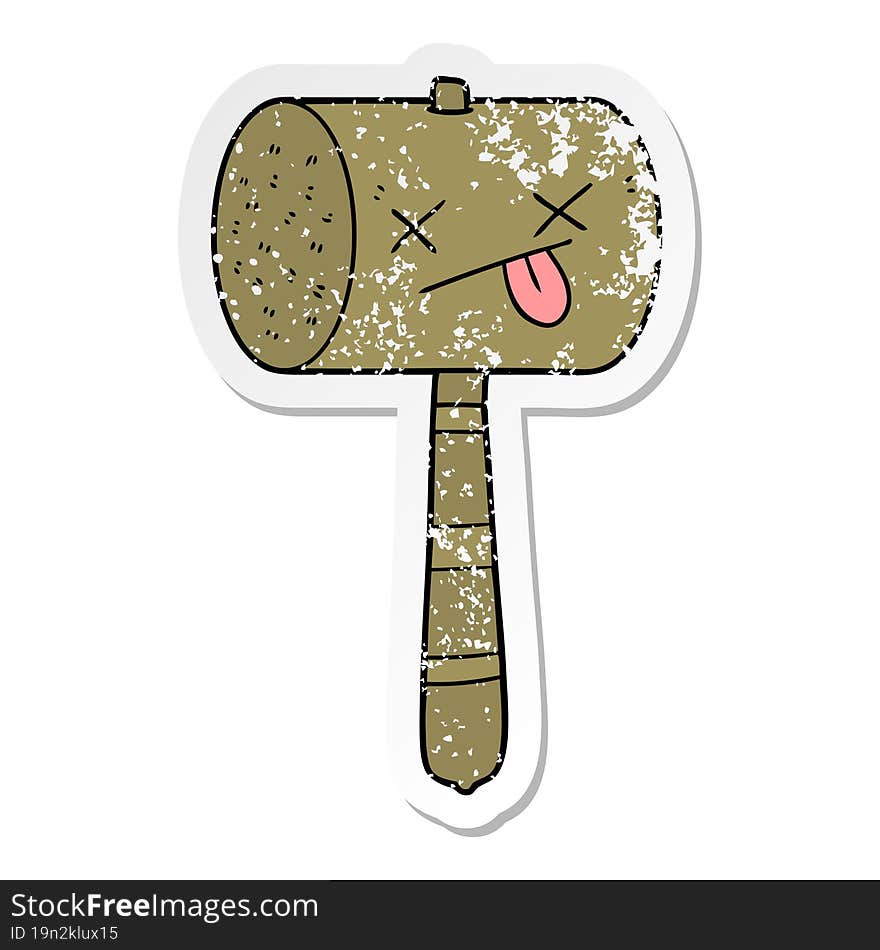 distressed sticker of a cartoon mallet