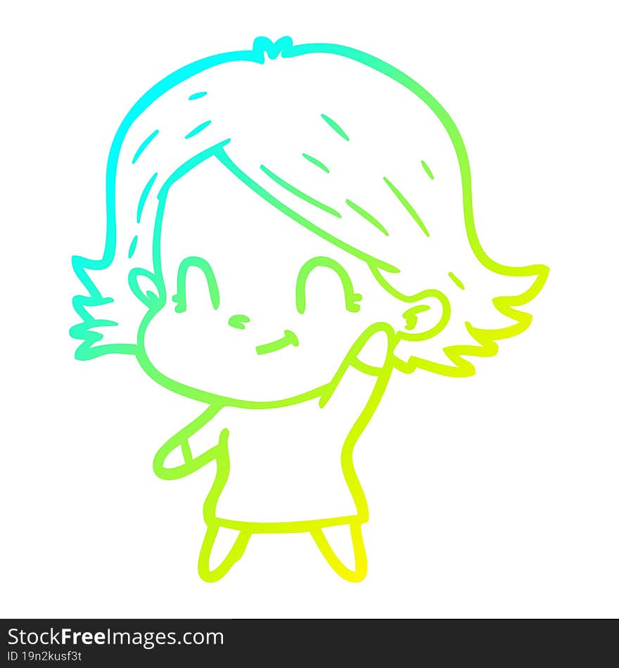 cold gradient line drawing cartoon friendly girl