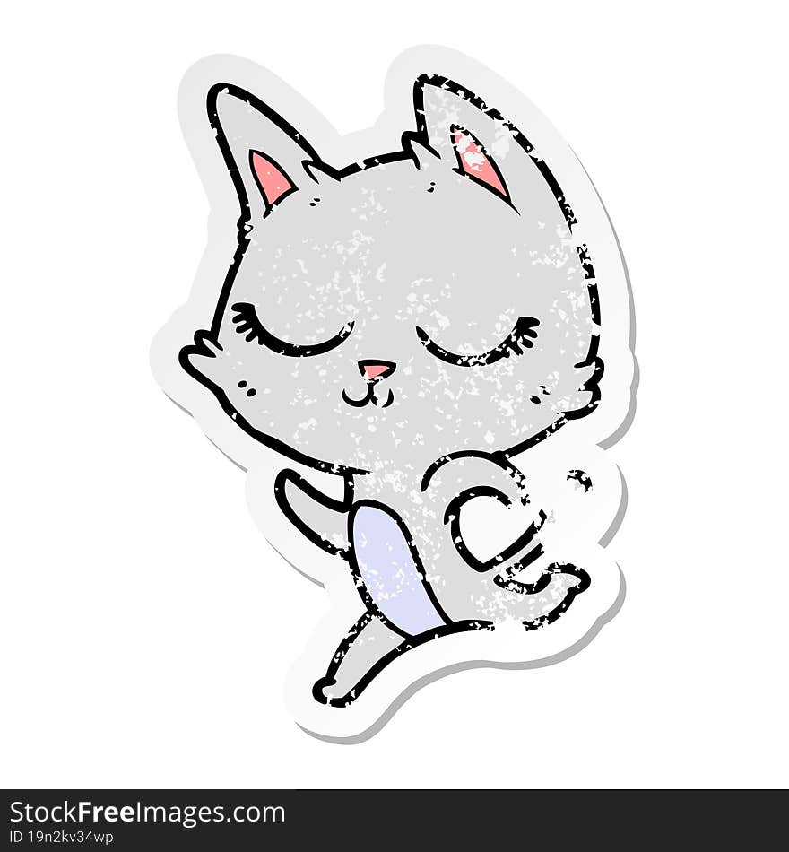 distressed sticker of a calm cartoon cat