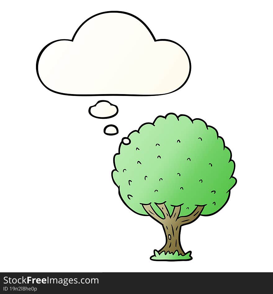 cartoon tree and thought bubble in smooth gradient style