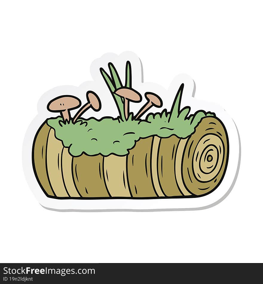 sticker of a cartoon old log with mushrooms