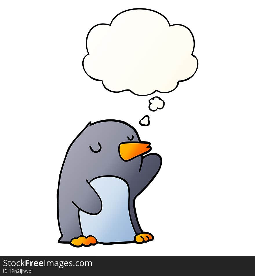 Cartoon Penguin And Thought Bubble In Smooth Gradient Style