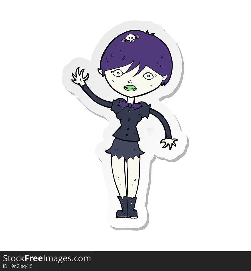 sticker of a cartoon vampire girl waving