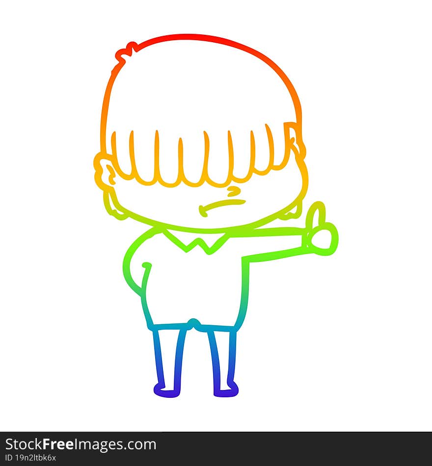 rainbow gradient line drawing of a cartoon boy with untidy hair