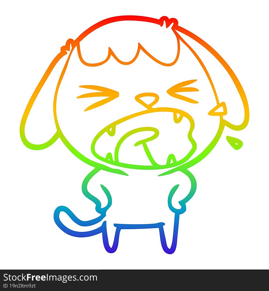 rainbow gradient line drawing of a cute cartoon dog barking