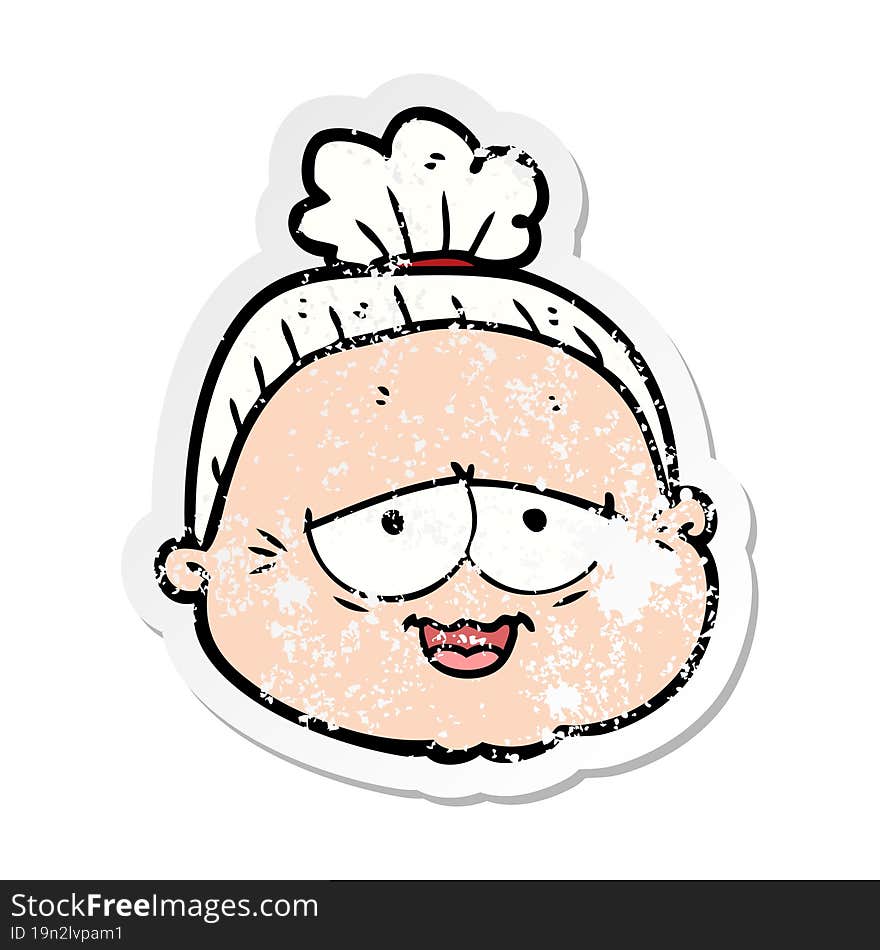 distressed sticker of a cartoon old lady