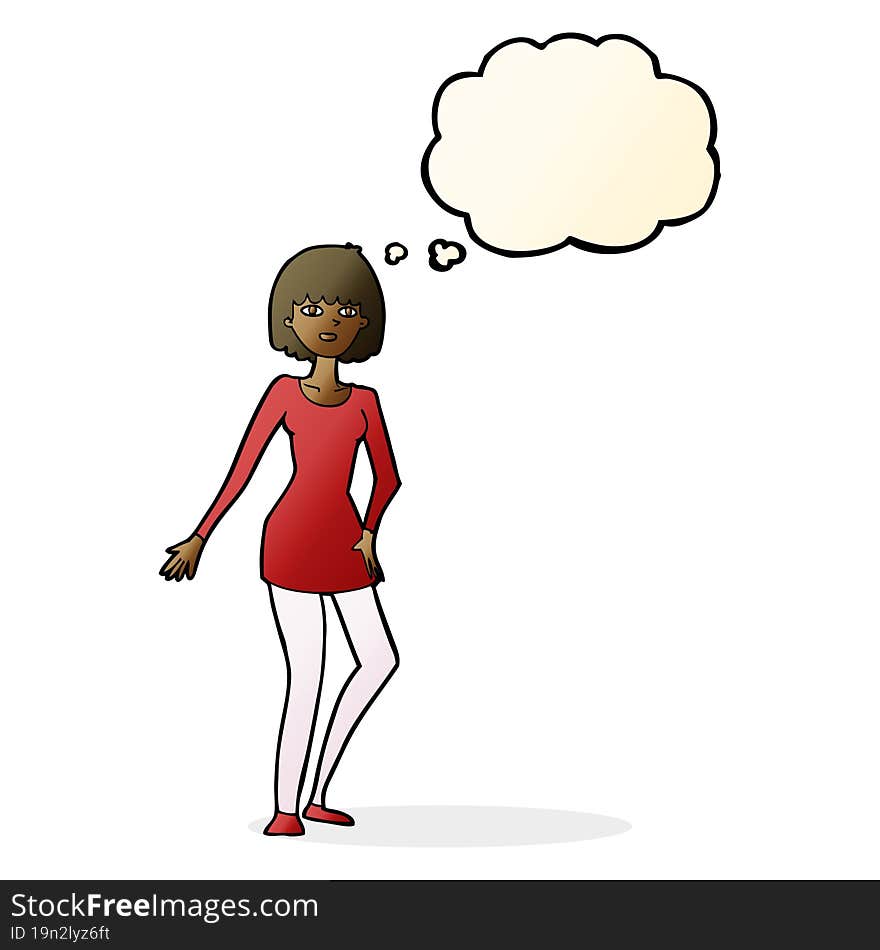 Cartoon Woman In Dress With Thought Bubble