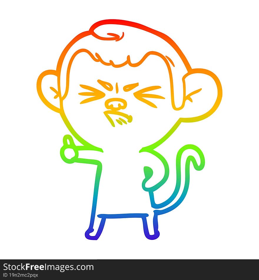 Rainbow Gradient Line Drawing Cartoon Angry Monkey