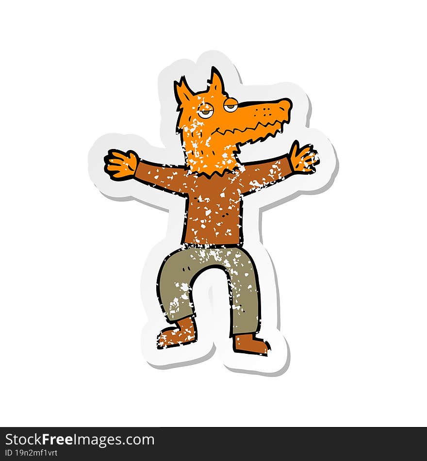 retro distressed sticker of a cartoon fox man