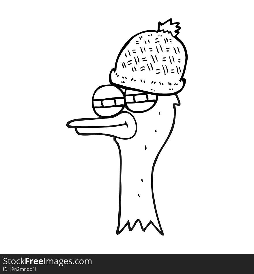 black and white cartoon bird wearing hat