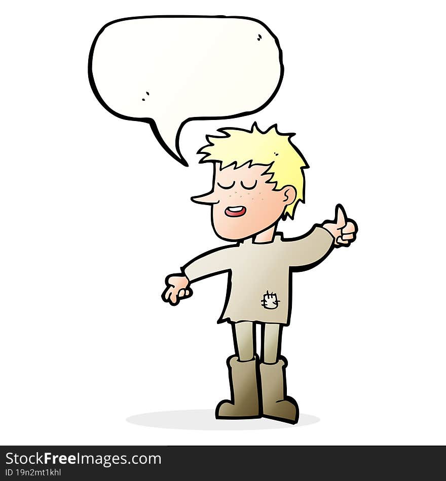 Cartoon Poor Boy With Positive Attitude With Speech Bubble