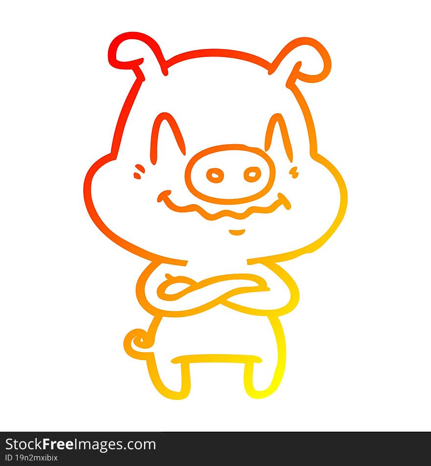 warm gradient line drawing of a nervous cartoon pig