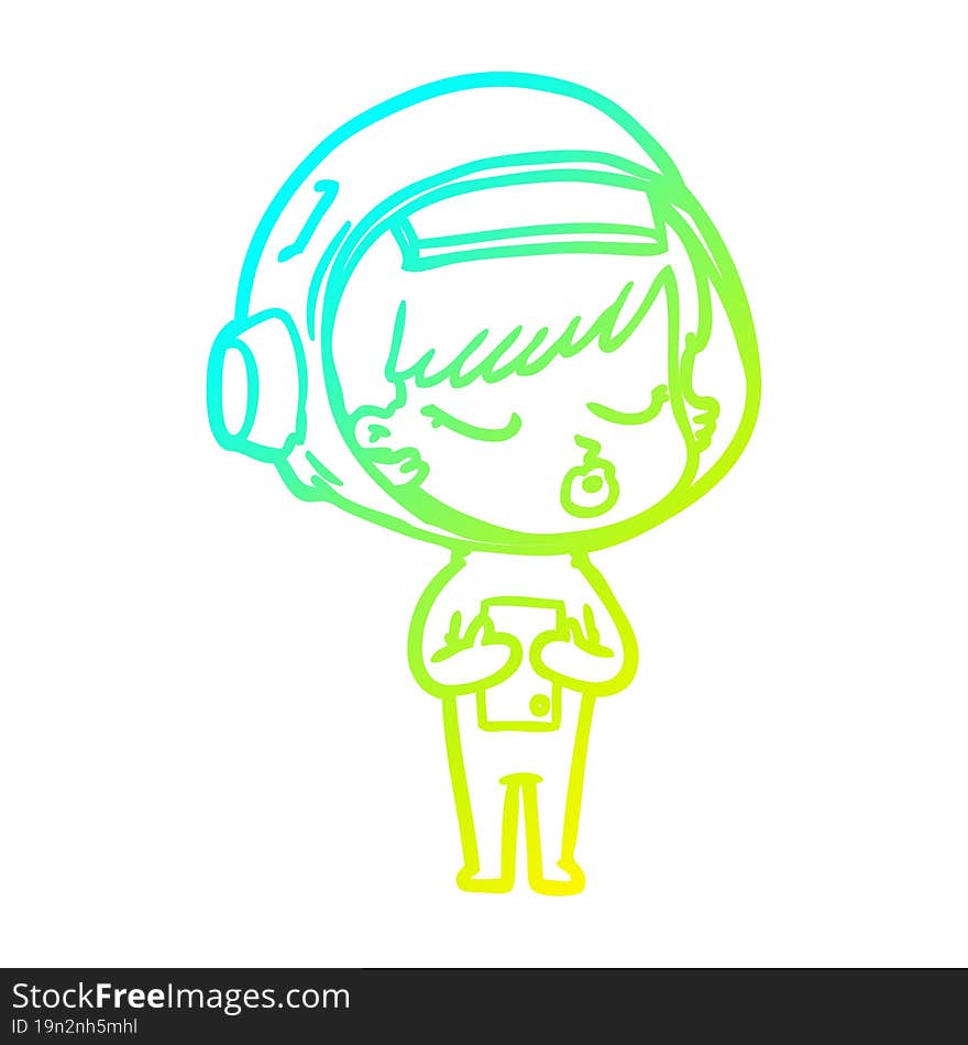 cold gradient line drawing cartoon pretty astronaut girl