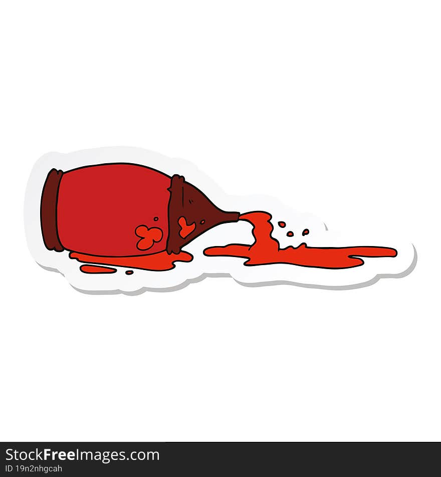 sticker of a cartoon spilled ketchup bottle