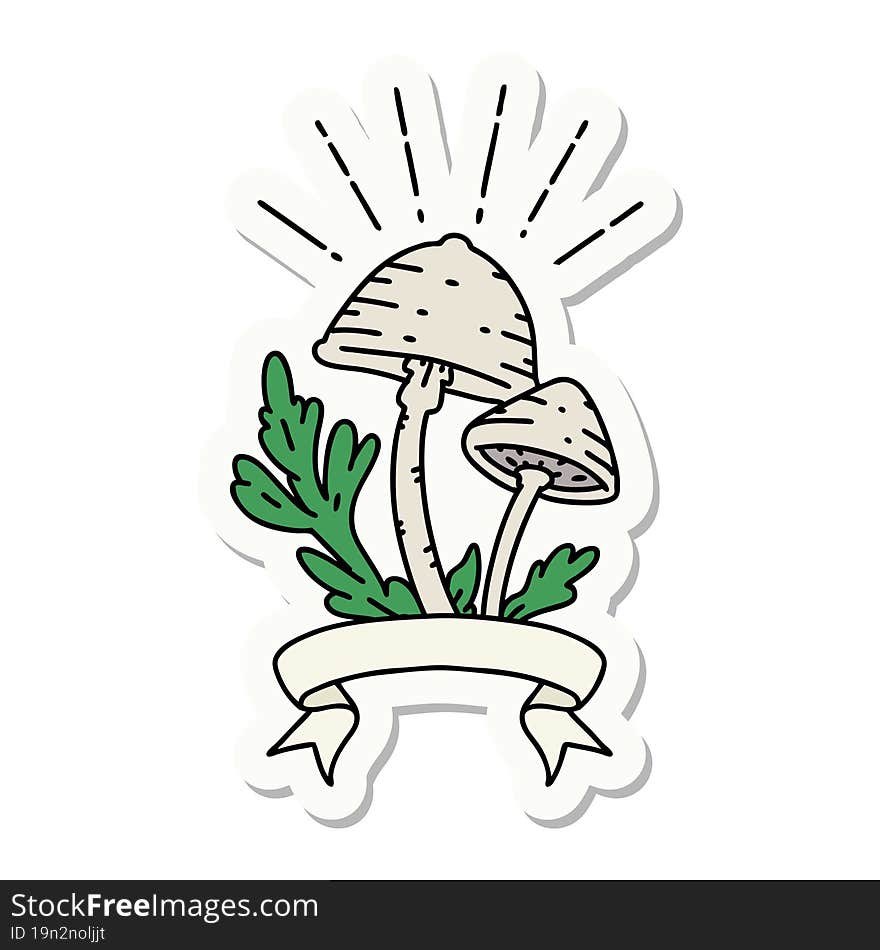 Sticker Of Tattoo Style Mushrooms