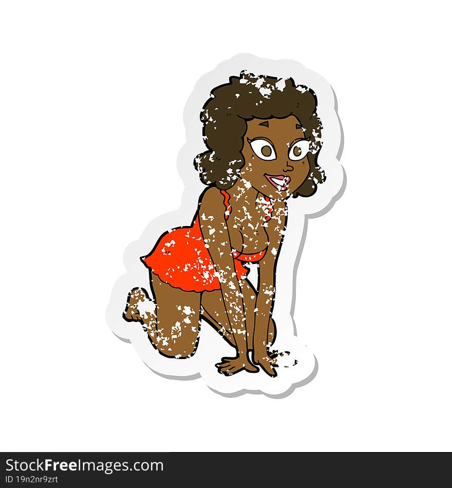 retro distressed sticker of a cartoon funny sexy woman